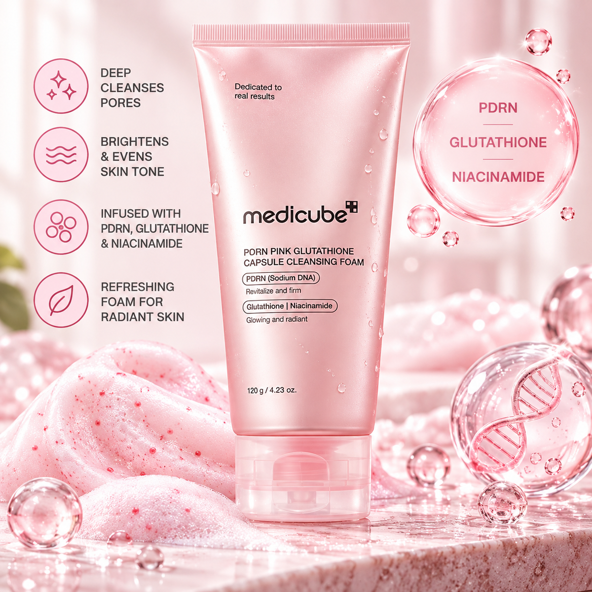 Medicube PDRN Pink Glutathione Capsule Cleansing Foam