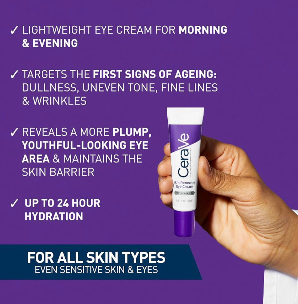 CeraVe Skin Renewing Eye Cream with Peptide Complex and Caffeine for Brighter, Smoother Eyes, 15 ml