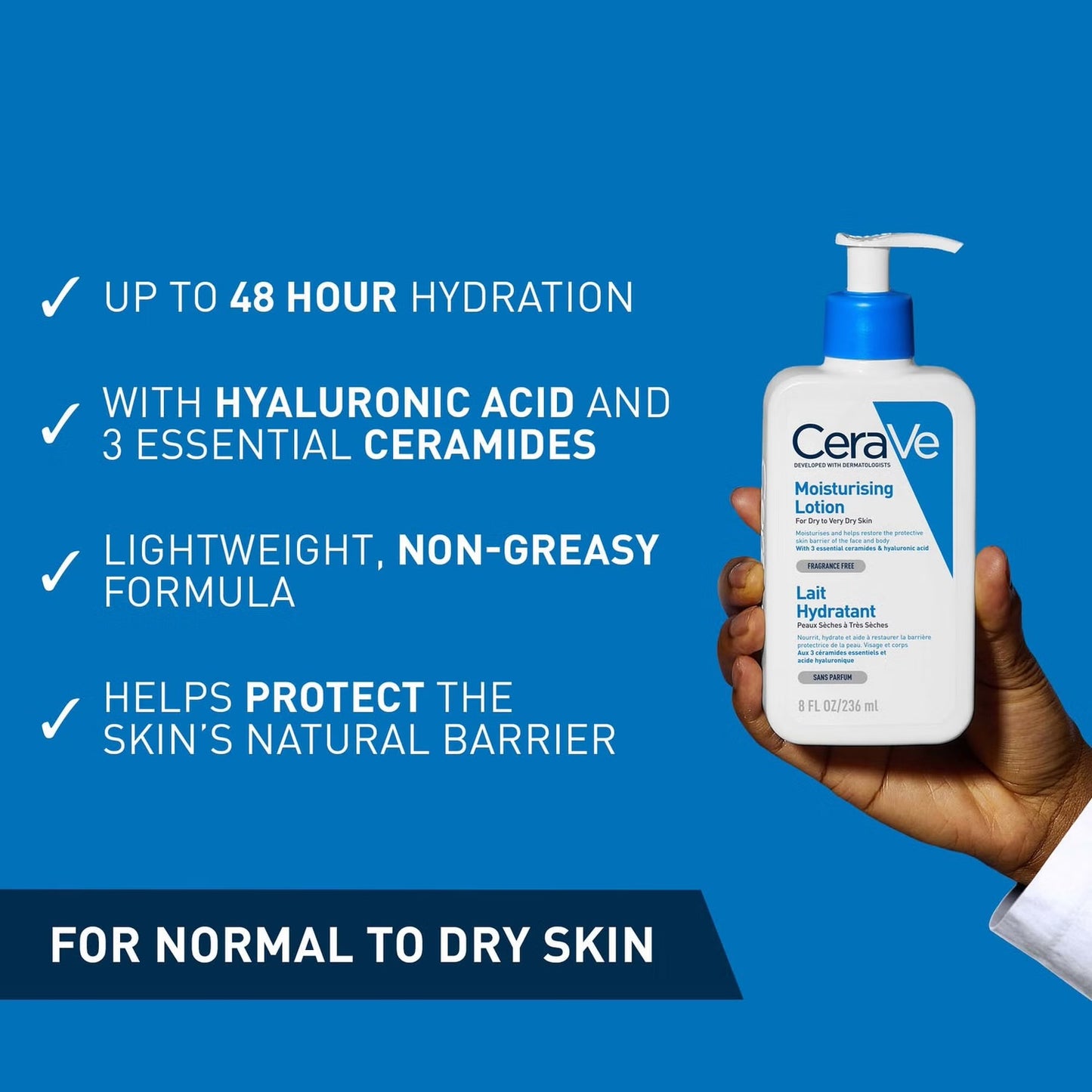 Cerave, Moisturizing Lotion for Face and Body Dry to Very Dry Skin 236ml