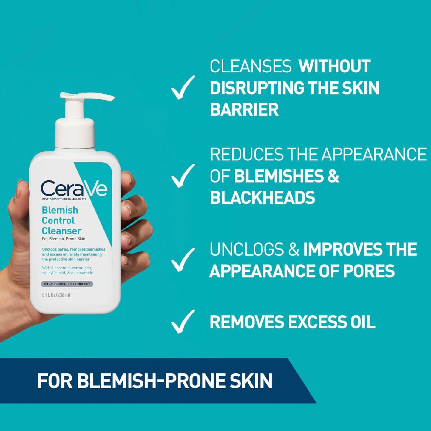 Cerave, Blemish Control Face Cleanser with 2% for Blemish -Prone Skin 236ml