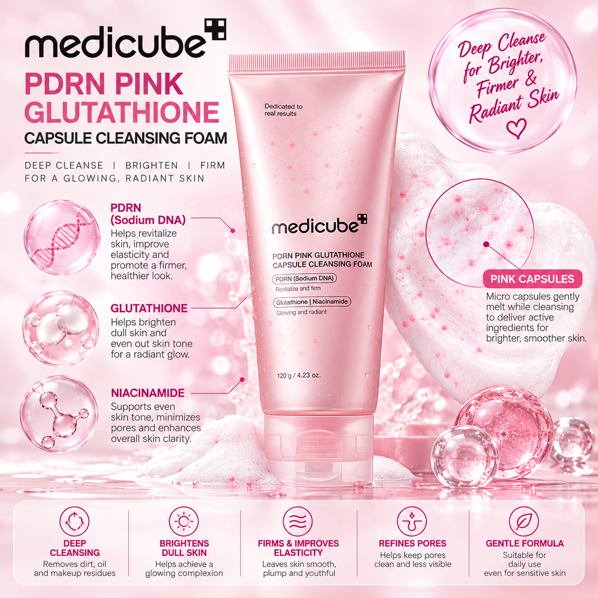 Medicube PDRN Pink Glutathione Capsule Cleansing Foam