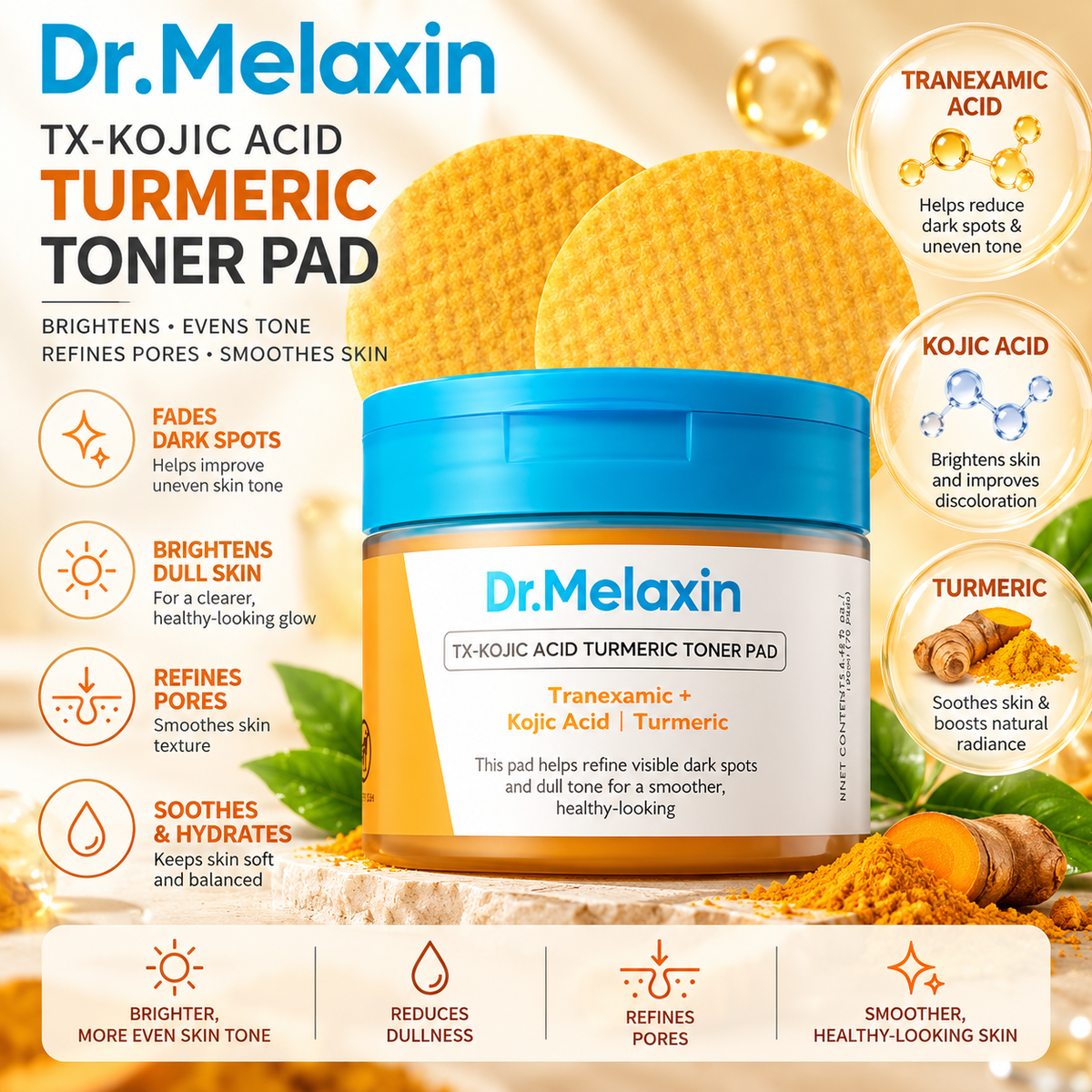 Dr. Melaxin TX-Kojic Acid Turmeric Toner Pads