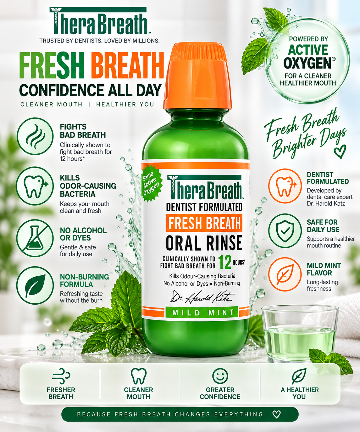 THERABREATH MOUTHWASH MILD MINT 473ML