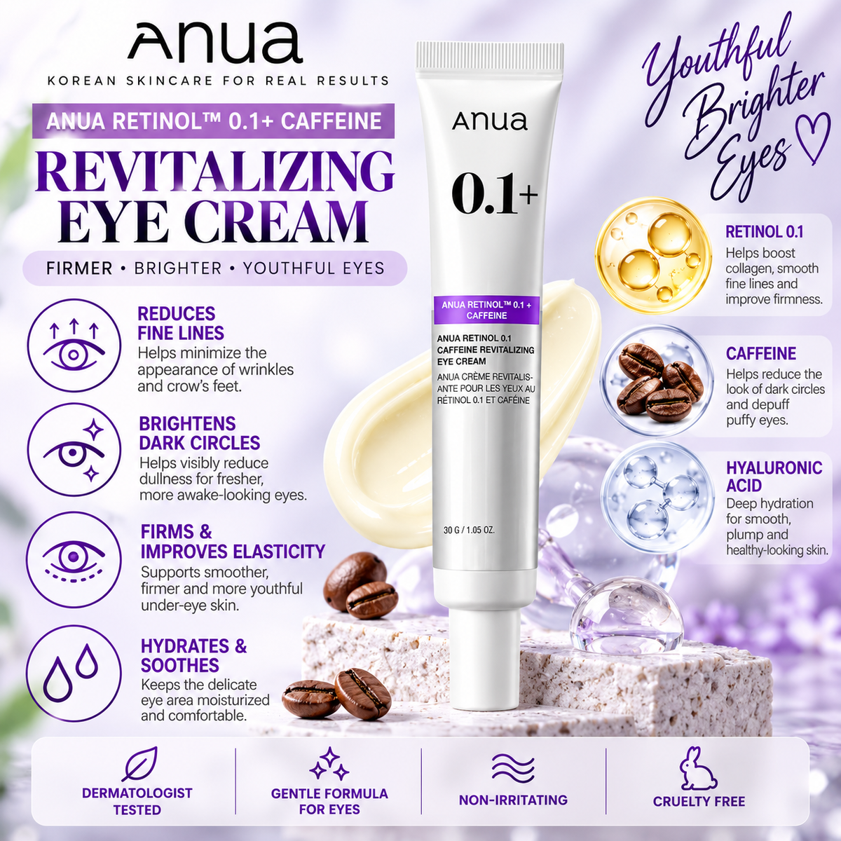 Anua- Retinol 0.1 Caffeine Revitalizing Eye Cream