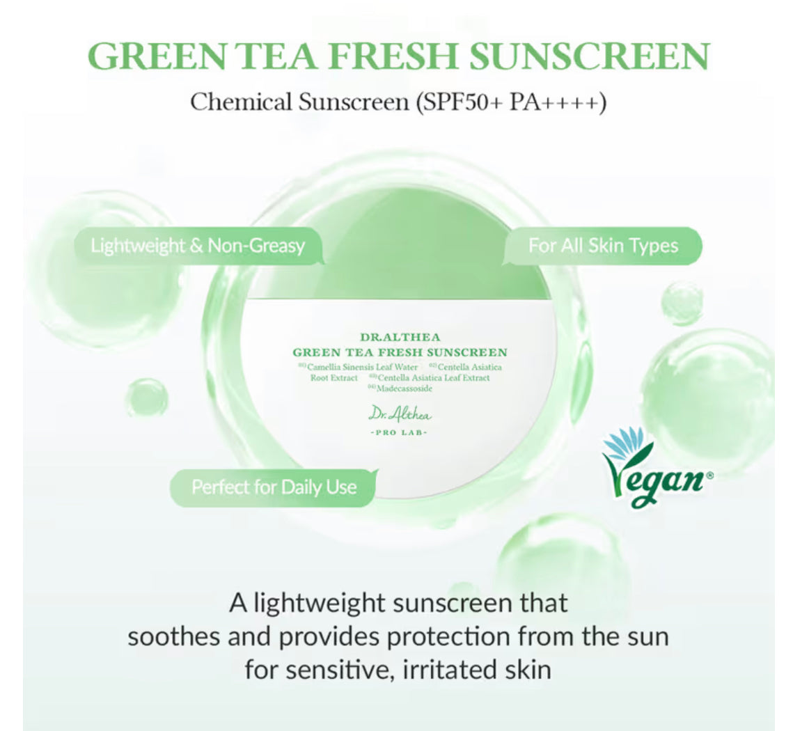 Dr.althea Green Tea Fresh Sunscreen: Calming & Sebum Control SPF 50+ PA++++ Sun Cream