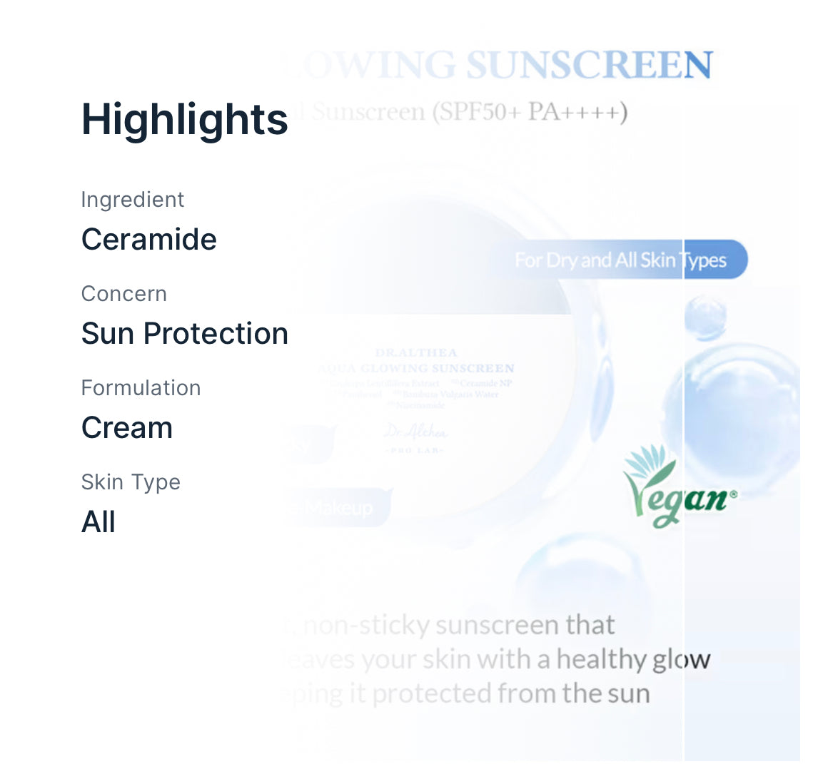 Dr.althea Aqua Glowing Sunscreen: Hydrating & Luminous Sun Cream with SPF 50+ PA++++