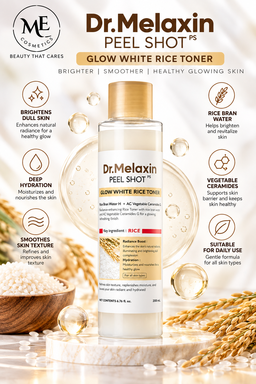 Dr. Melaxin Peel Shot Glow White Rice Toner 200 ml
