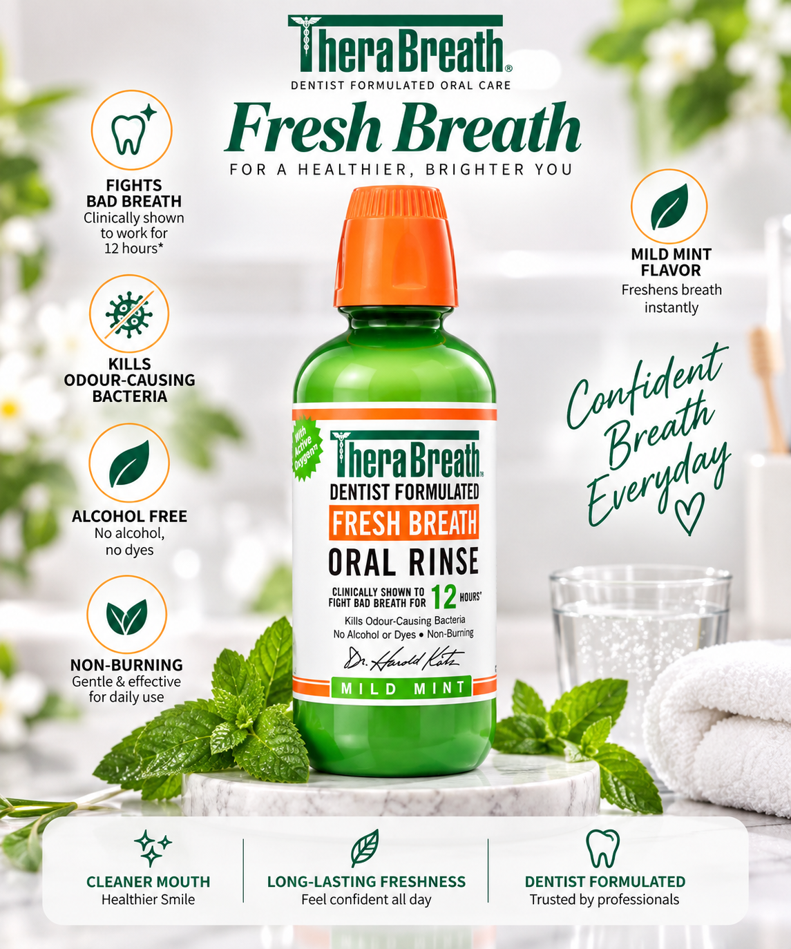 THERABREATH MOUTHWASH MILD MINT 473ML