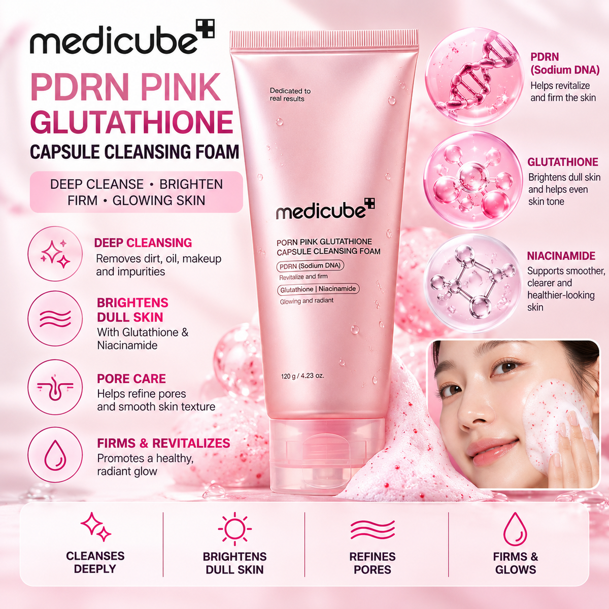 Medicube PDRN Pink Glutathione Capsule Cleansing Foam