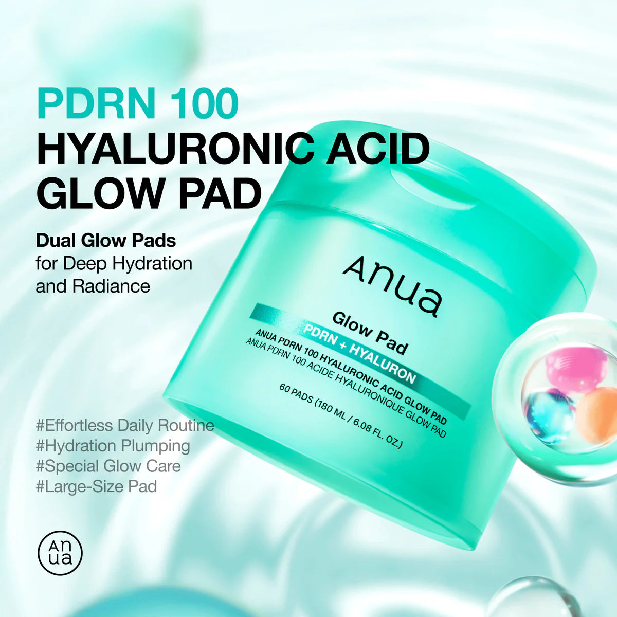 Anua, PDRN 100 Hyaluronic Acid Glow Pad (60Nos) 180ml