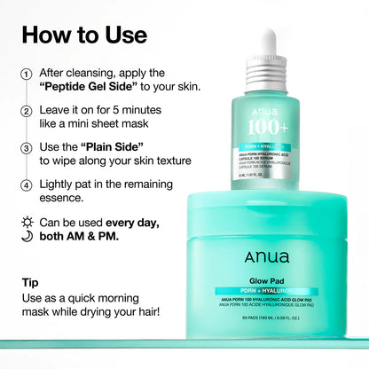 Anua, PDRN 100 Hyaluronic Acid Glow Pad (60Nos) 180ml