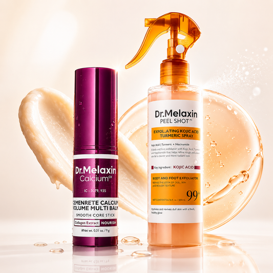 Dr. Melaxin, 2-Piece Exfoliation & Hydration Set - Peel Shot Kojic Acid Turmeric Spray & Calcium Volume Multi Balm Stick