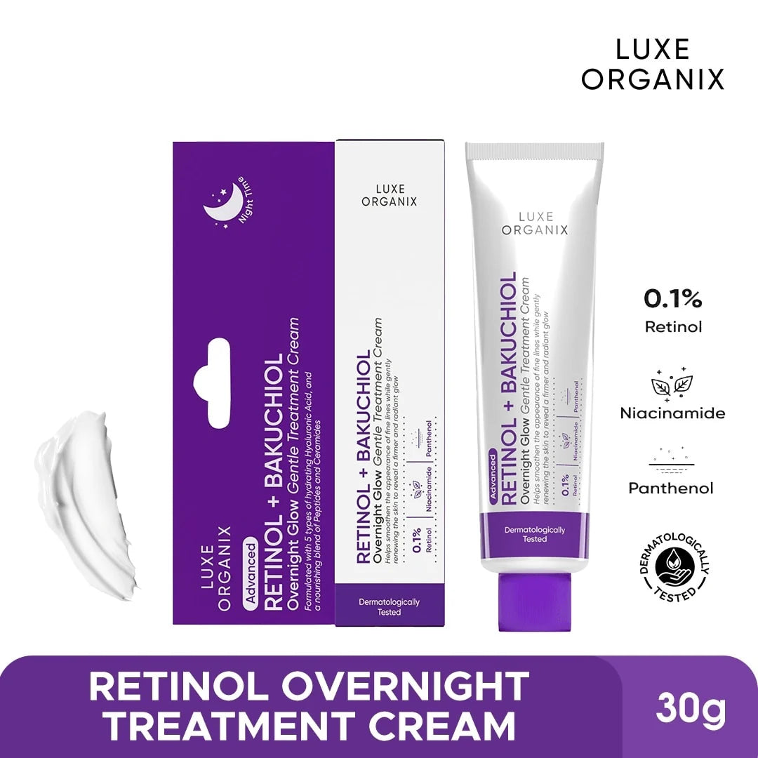 Luxe Organix, Advanced Retinol + Bakuchiol Overnight Glow Gentle Treatment Cream 30g