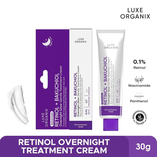 Luxe Organix, Advanced Retinol + Bakuchiol Overnight Glow Gentle Treatment Cream 30g
